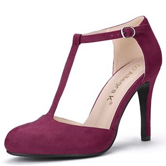 Women's Rounded Toe Stiletto Heel T-Strap Dress Pumps