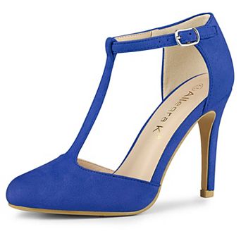 Women's Rounded Toe Stiletto Heel T-Strap Dress Pumps