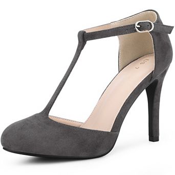 Women's Rounded Toe Stiletto Heel T-Strap Dress Pumps