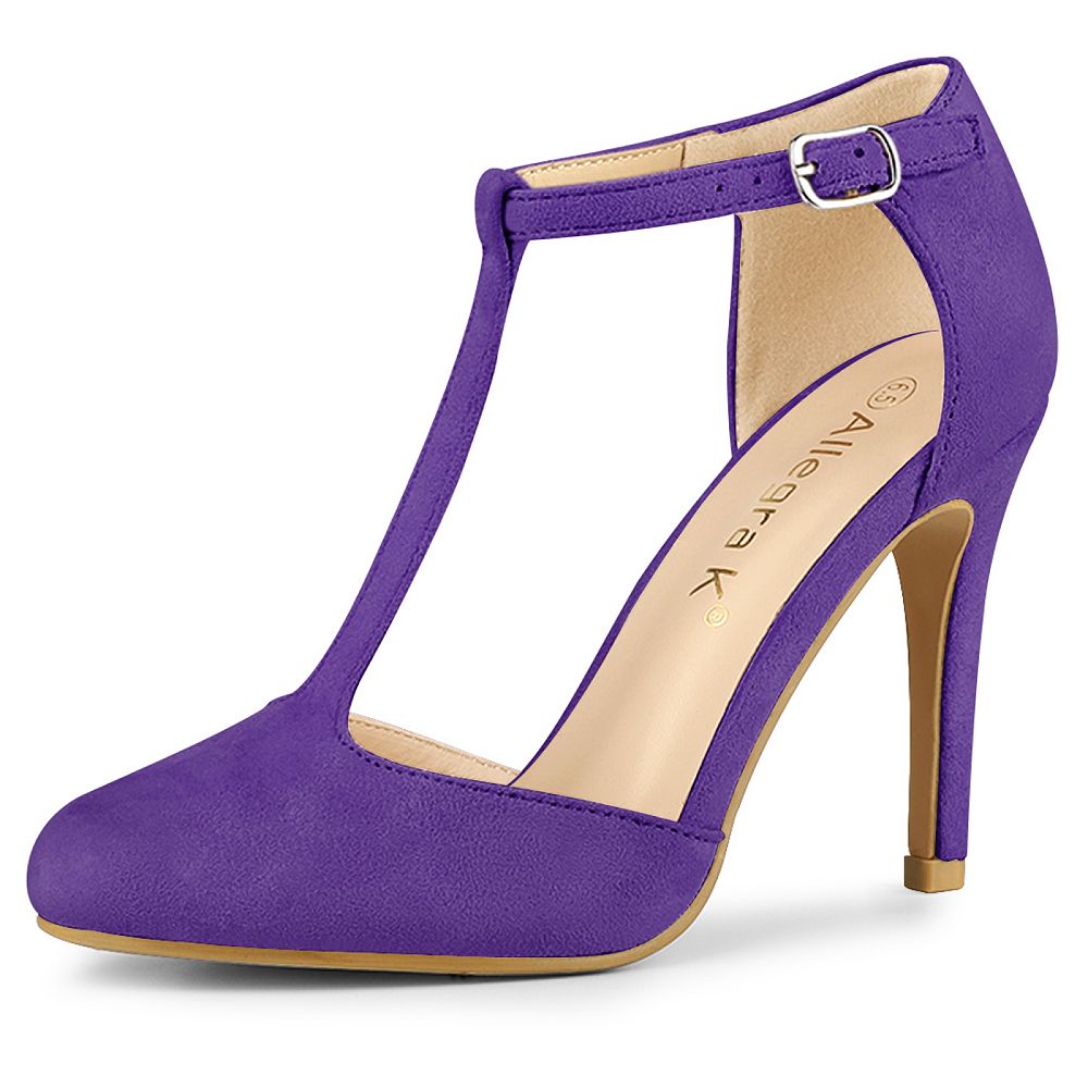 Women's Rounded Toe Stiletto Heel T-Strap Dress Pumps