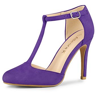 Women's Rounded Toe Stiletto Heel T-Strap Dress Pumps