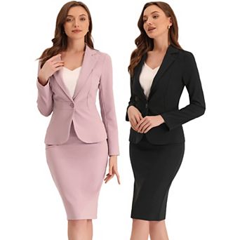 2 Packs Women's 2 pc Suit Skirt Sets Business Long Sleeve Blazer and Pencil Skirt Outfit