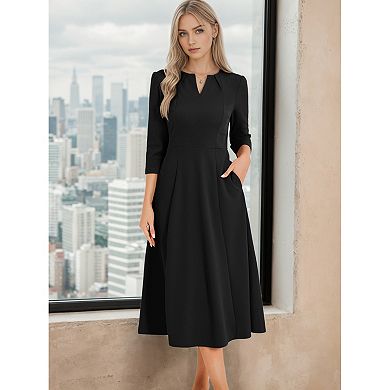 2 Packs Women's Work Office Elegant 3/4 Sleeve V Neck A-Line Dress