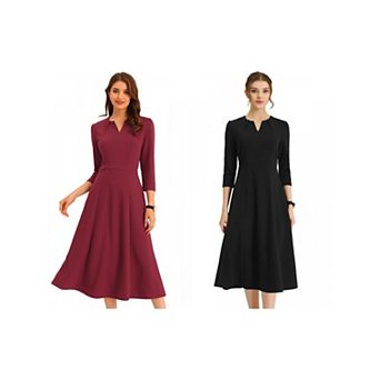 2 Packs Women's Work Office Elegant 3/4 Sleeve V Neck A-Line Dress