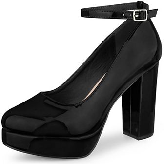 Ankle Strap Platform Chunky Heel Pumps for Women
