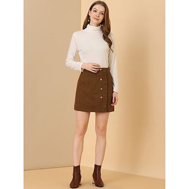 2 Packs Women's Corduroy High Waist Button Decor a Line Mini Skirt