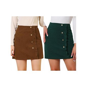 2 Packs Women's Corduroy High Waist Button Decor a Line Mini Skirt