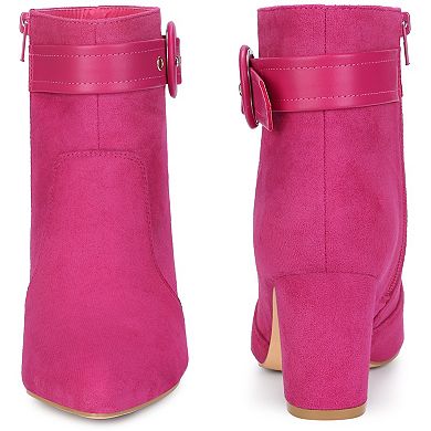 Buckle Ankle Boot Pointed Toe Chunky Heel Boots for Women