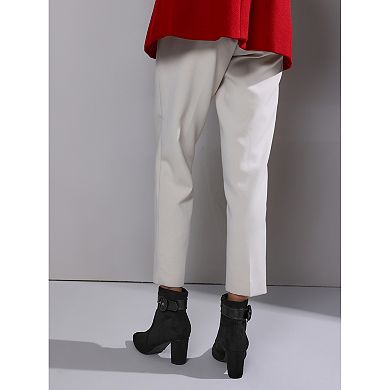 Buckle Ankle Boot Pointed Toe Chunky Heel Boots for Women