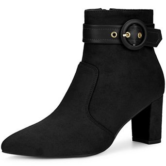 Buckle Ankle Boot Pointed Toe Chunky Heel Boots for Women