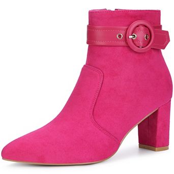 Buckle Ankle Boot Pointed Toe Chunky Heel Boots for Women