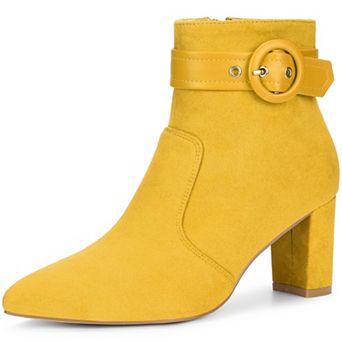 Buckle Ankle Boot Pointed Toe Chunky Heel Boots for Women