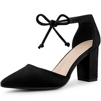 Ankle Tie Pointed Toe Chunky Heels Dress Pumps for Women