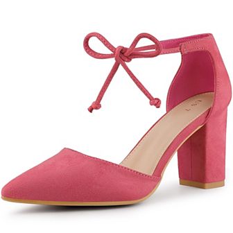 Ankle Tie Pointed Toe Chunky Heels Dress Pumps for Women