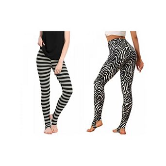2 Packs Women's Stripes High Waist Elastic Waistband Stirrup Leggings
