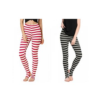 2 Packs Women's Stripes High Waist Elastic Waistband Stirrup Leggings