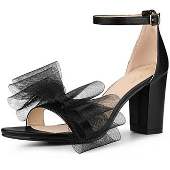 Bow Tie Ankle Strap Chunky High Heels Sandals for Women