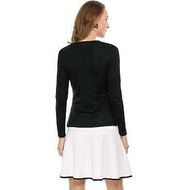 2 Packs Women's Tie Open Front Long Sleeve Knit Metallic Ruffled Crop Cardigan