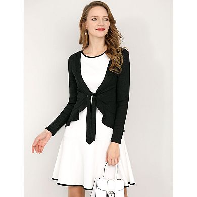 2 Packs Women's Tie Open Front Long Sleeve Knit Metallic Ruffled Crop Cardigan