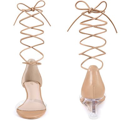 Clear Strap Lace Up Open Toe Clear Wedges Heel Sandals for Women