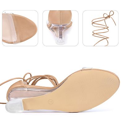Clear Strap Lace Up Open Toe Clear Wedges Heel Sandals for Women