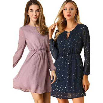 2 Packs Women's Choker V Neck Long Sleeves Above Knee A Line Dress