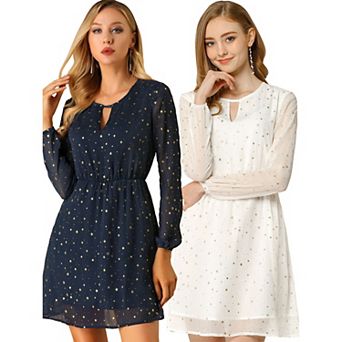 2 Packs Women's Choker V Neck Long Sleeves Above Knee A Line Dress