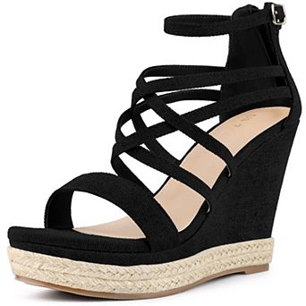 Denim Platform Heels Strappy Denim Wedge Sandals for Women
