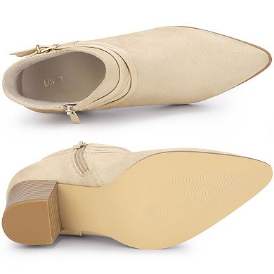 Women's Strappy Pointed Toe Buckle Chunky Heel Ankle Booties