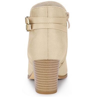 Women's Strappy Pointed Toe Buckle Chunky Heel Ankle Booties