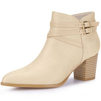 Women's Strappy Pointed Toe Buckle Chunky Heel Ankle Booties
