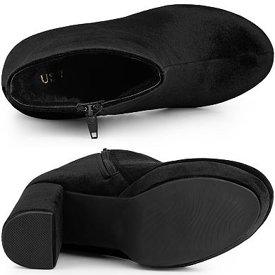 Women's Platform Block Heels Faux Velvet Ankle Boots