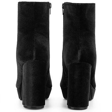 Women's Platform Block Heels Faux Velvet Ankle Boots