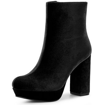 Women's Platform Block Heels Faux Velvet Ankle Boots