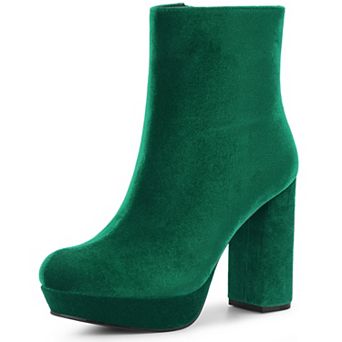Women's Platform Block Heels Faux Velvet Ankle Boots