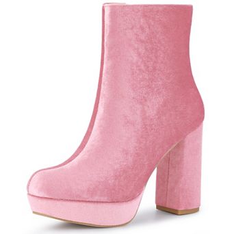 Women's Platform Block Heels Faux Velvet Ankle Boots