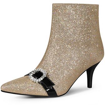 Glitter Boot Rhinestone Pointed Toe Stiletto Heel Ankle Boots for Women