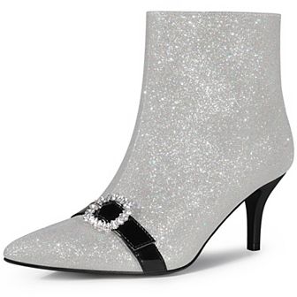 Glitter Boot Rhinestone Pointed Toe Stiletto Heel Ankle Boots for Women