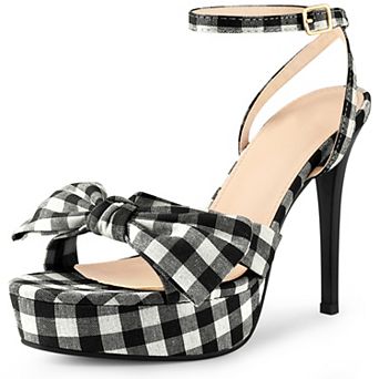 Bow Platform Stiletto Heel Plaid Heels Sandals for Women