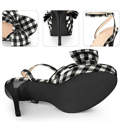 Bow Platform Stiletto Heel Plaid Heels Sandals for Women
