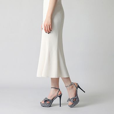 Bow Platform Stiletto Heel Plaid Heels Sandals for Women