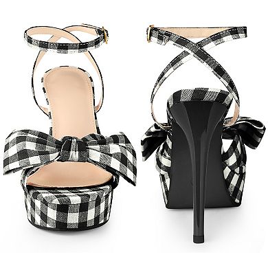 Bow Platform Stiletto Heel Plaid Heels Sandals for Women