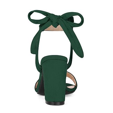 Women's Open Toe Tie Back Ankle Strap Block Heels