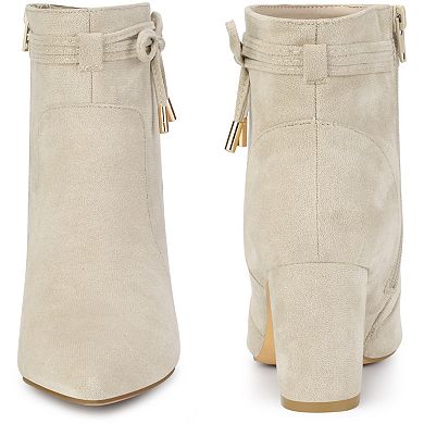 Bow Tie Booties Ankle Boots Pointed Toe Block Heel Boots for Women