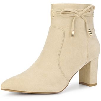 Bow Tie Booties Ankle Boots Pointed Toe Block Heel Boots for Women
