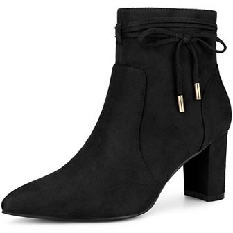 Bow Tie Booties Ankle Boots Pointed Toe Block Heel Boots for Women