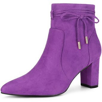Bow Tie Booties Ankle Boots Pointed Toe Block Heel Boots for Women