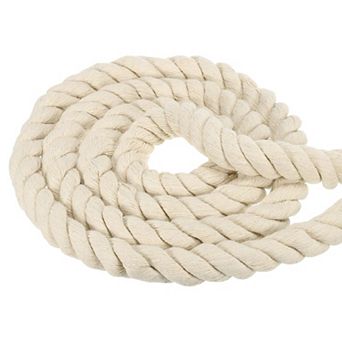 1 Inch x 35 Feet Natural Twisted Cotton Rope, 3 Strand Soft Craft Rope with Sealing Tape Beige