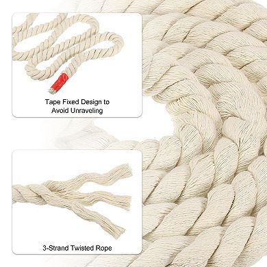 1 Inch x 35 Feet Natural Twisted Cotton Rope, 3 Strand Soft Craft Rope ...