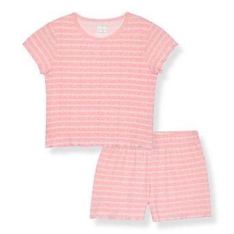 Sleep On It Girls 2 pc Ribbed Pajama Top and Pajama Shorts Set Milky Ribbed or Pointelle Fabric
